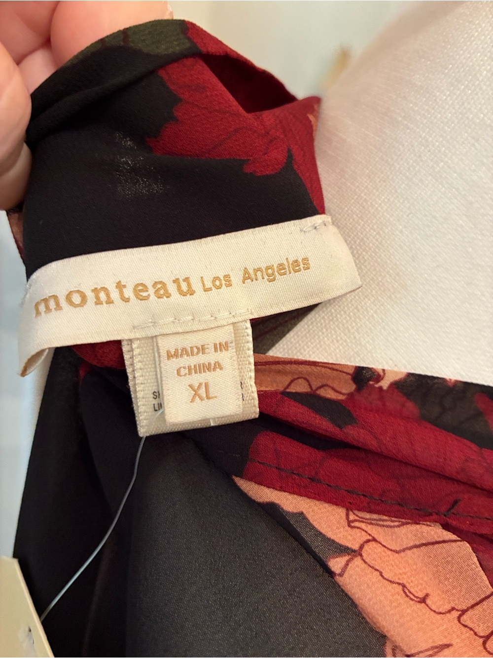Monteau Black Floral Tie-Neck Button Down Sheer Blouse NWT XL - Picture 2 of 12